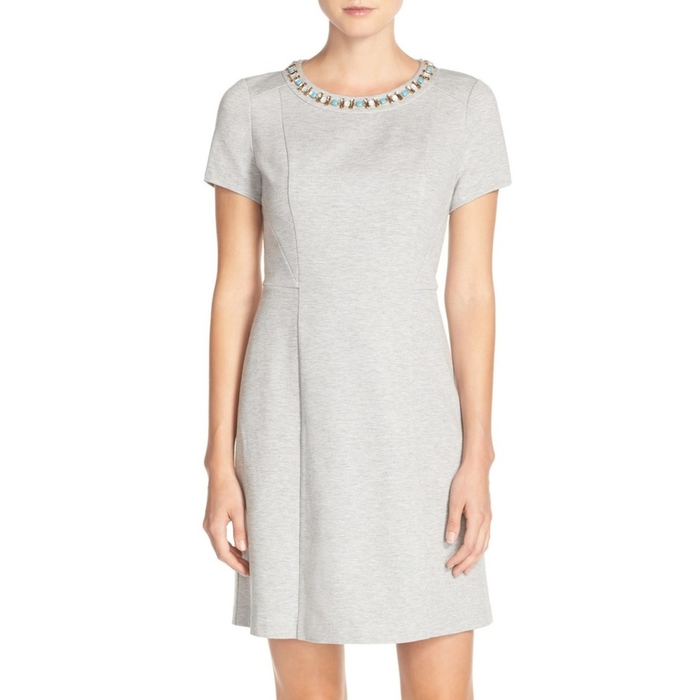 Eliza J Embellished Gray Fit and Flare Dress Sz 8